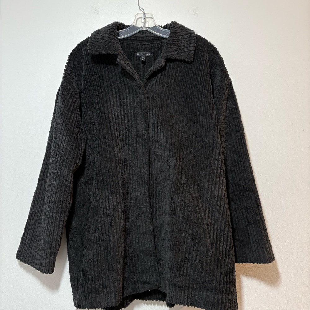 Eileen Fisher Charcoal Organic Cotton Corduroy Texture Jacket Coat M